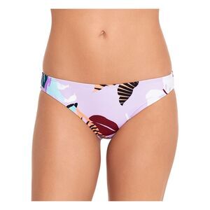 SALT + COVE Women's Purple Cinched-Back Just Fronds Hipster Swimsuit Bottom L